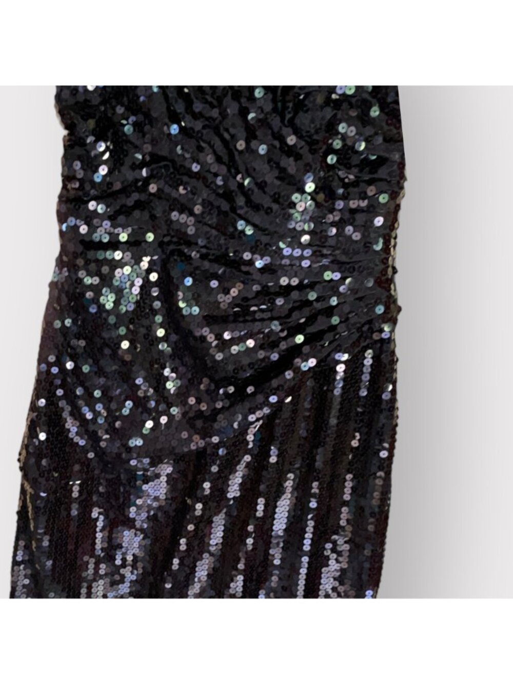 Vintage Tadashi Size 6 Black Sequin Strapless Sweetheart Neck Wrap Bodycon Dress - Picture 2 of 10